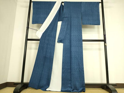 平和屋着物▽上質な色無地 単衣 芝地紋 青藍色 正絹 逸品 DAAS0220az