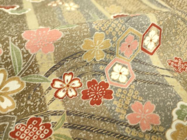 平和屋着物▽上質な小紋 単衣 籬吉祥花文 正絹 逸品 DAAS0223az