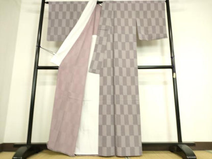 平和屋着物▽江戸小紋　単衣　市松文　洗える着物　DAAS0209az