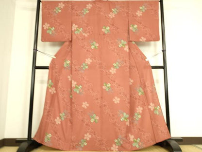 平和屋着物▽小紋 単衣 舞桜文 洗える着物 DAAS0229az