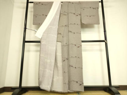 平和屋着物▽上質な小紋　単衣　横段草花文　正絹　逸品　DAAS0230az
