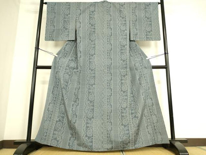 平和屋着物▽本塩沢 単衣 洋花間道 正絹 逸品 DAAS0234az