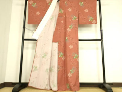 平和屋着物▽小紋 単衣 舞桜文 洗える着物 DAAS0229az