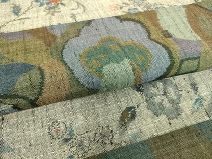 平和屋着物▽小千谷紬　単衣　横段花文　正絹　逸品　DAAS0238az