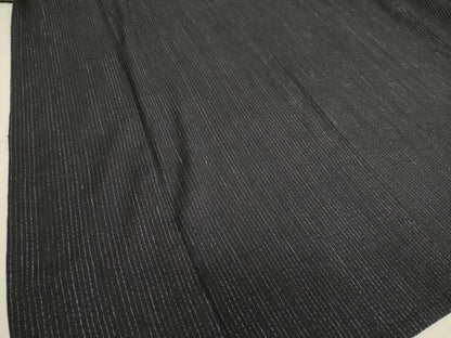 平和屋着物▽男性 紬 単衣 縮織 縞 黒地 正絹 逸品 DAAS0245az