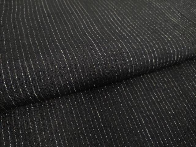 平和屋着物▽男性 紬 単衣 縮織 縞 黒地 正絹 逸品 DAAS0245az