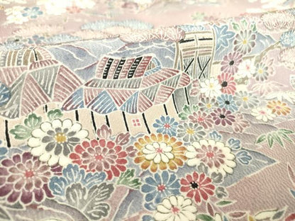 平和屋着物▽上質な小紋 単衣 花鳥風景文 正絹 逸品 DAAS0256az