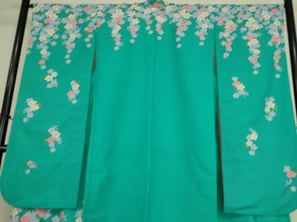 平和屋着物▽振袖　単衣　舞桜文　金彩　洗える着物　DAAS0251az