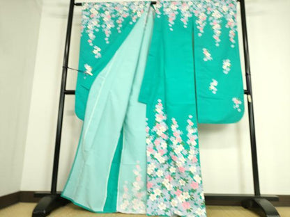 平和屋着物▽振袖　単衣　舞桜文　金彩　洗える着物　DAAS0251az