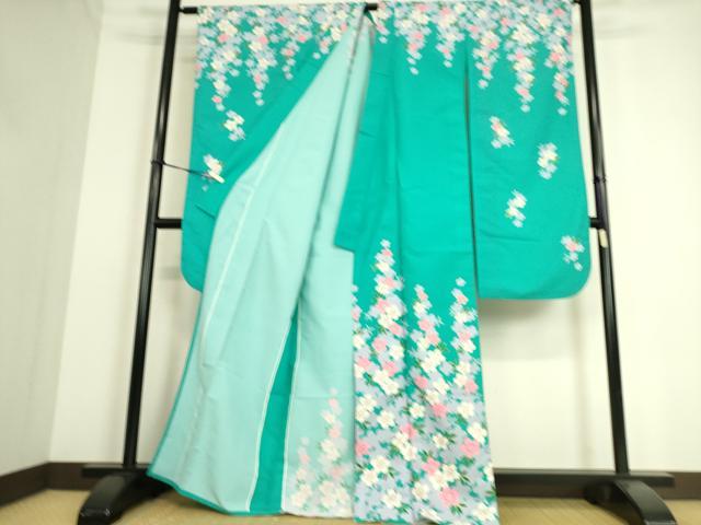 平和屋着物▽振袖　単衣　舞桜文　金彩　洗える着物　DAAS0251az