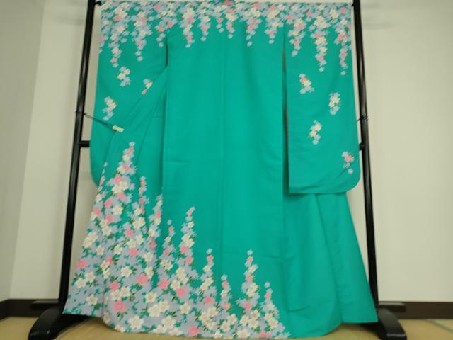 平和屋着物▽振袖　単衣　舞桜文　金彩　洗える着物　DAAS0251az
