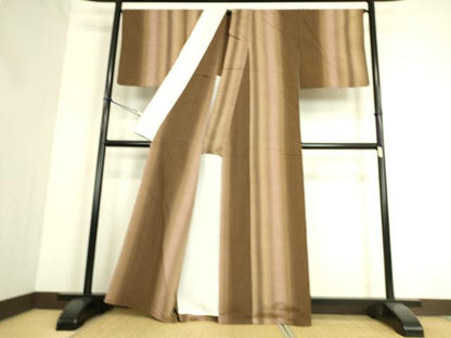 平和屋着物▽上質な紬 単衣 縞 正絹 逸品 DAAS0260az