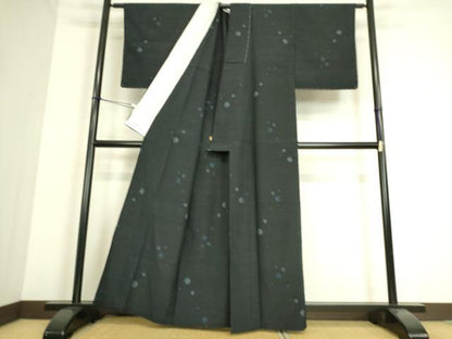 平和屋着物▽上質なお召　単衣　丸文　黒地　やまと誂製　正絹　逸品　DAAS0264az
