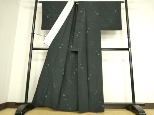 平和屋着物▽上質なお召　単衣　丸文　黒地　やまと誂製　正絹　逸品　DAAS0264az