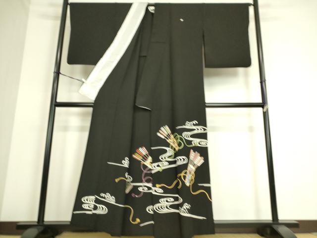 平和屋着物▽豪華黒留袖　単衣　駒刺繍　友禅　矢羽流水文　金彩　正絹　逸品　DAAS0281az
