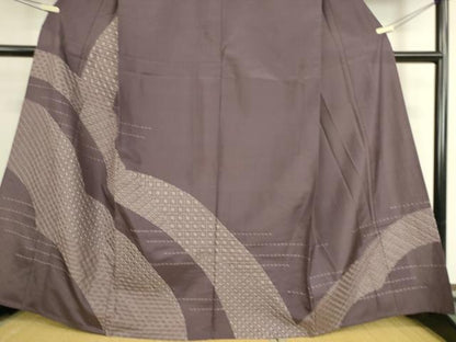 平和屋着物▽上質な紬　単衣　総刺繍　刺し子　吉祥柄　正絹　逸品　DAAS0280az