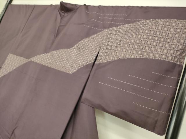 平和屋着物▽上質な紬　単衣　総刺繍　刺し子　吉祥柄　正絹　逸品　DAAS0280az