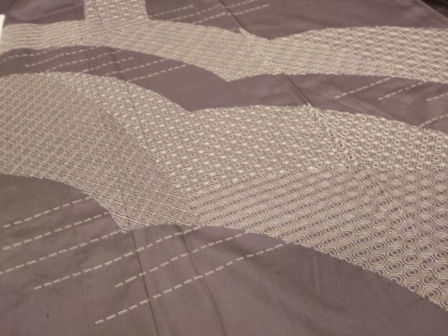 平和屋着物▽上質な紬　単衣　総刺繍　刺し子　吉祥柄　正絹　逸品　DAAS0280az
