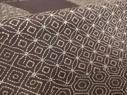 平和屋着物▽上質な紬　単衣　総刺繍　刺し子　吉祥柄　正絹　逸品　DAAS0280az