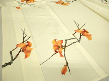 平和屋着物▽上質な小紋 単衣 ろうけつ染め 枝花文 正絹 逸品 DAAS0287az