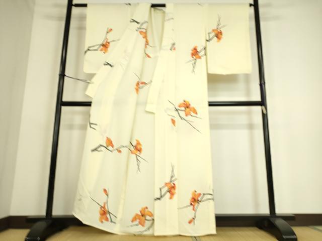 平和屋着物▽上質な小紋 単衣 ろうけつ染め 枝花文 正絹 逸品 DAAS0287az