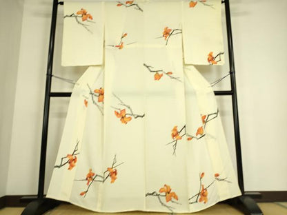 平和屋着物▽上質な小紋 単衣 ろうけつ染め 枝花文 正絹 逸品 DAAS0287az