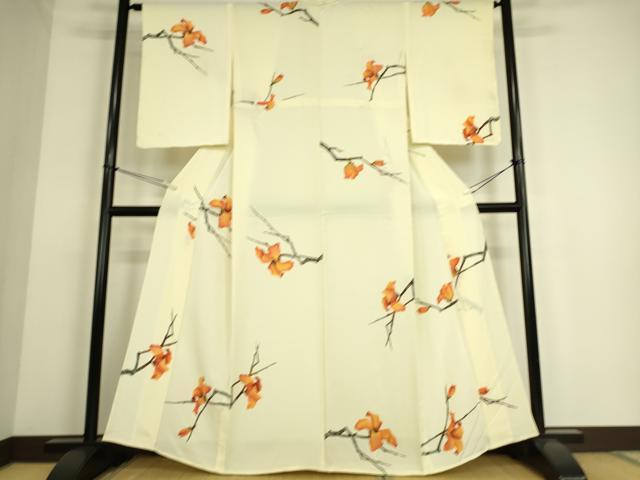 平和屋着物▽上質な小紋 単衣 ろうけつ染め 枝花文 正絹 逸品 DAAS0287az