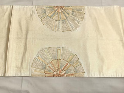 平和屋着物◎太鼓柄袋帯　総駒刺繍　源氏車文　金糸　引箔　正絹　逸品　BAAL7299di