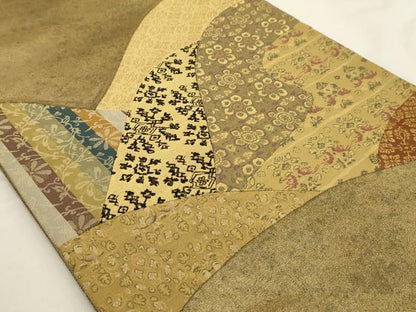 平和屋着物◎太鼓柄袋帯 切嵌 花鳥文 金糸 引箔 正絹 逸品 AAAU5142sx