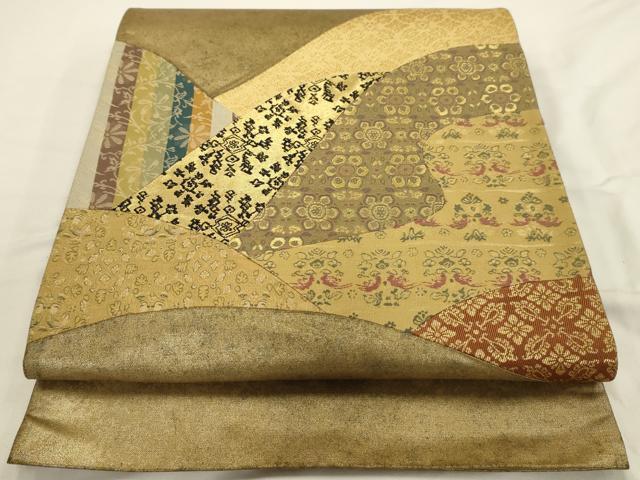 平和屋着物◎太鼓柄袋帯 切嵌 花鳥文 金糸 引箔 正絹 逸品 AAAU5142sx