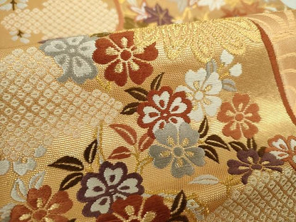 平和屋着物●銀座 志ま亀 六通柄袋帯 唐織 貝合せ花文 金糸 たとう紙付き 正絹 逸品 DAAS3242ps