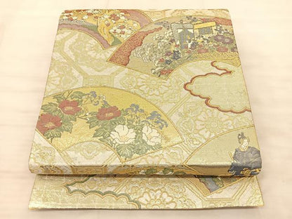 平和屋着物◎六通柄袋帯 人物花文 金糸 正絹 逸品 BAAS9883du