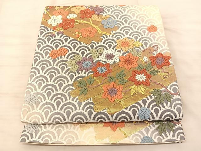 平和屋着物◎六通柄袋帯 唐織 花筏能衣文 金糸 正絹 逸品 BAAS9889du