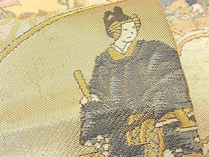 平和屋着物◎六通柄袋帯 人物花文 金糸 正絹 逸品 BAAS9883du