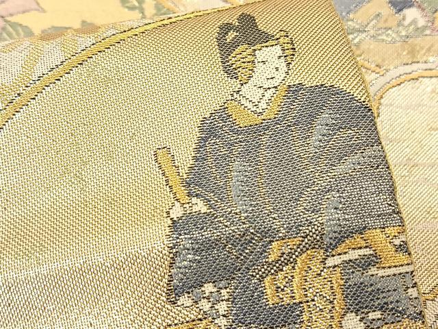 平和屋着物◎六通柄袋帯 人物花文 金糸 正絹 逸品 BAAS9883du
