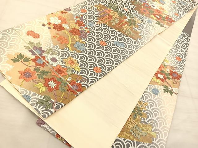 平和屋着物◎六通柄袋帯 唐織 花筏能衣文 金糸 正絹 逸品 BAAS9889du