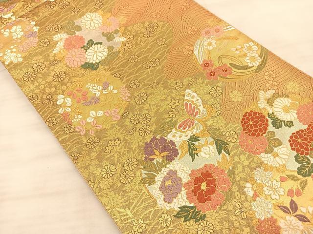 平和屋着物◎六通柄袋帯 花蝶丸文 金銀糸 正絹 逸品 BAAS9936du