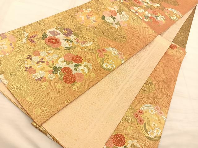 平和屋着物◎六通柄袋帯 花蝶丸文 金銀糸 正絹 逸品 BAAS9936du