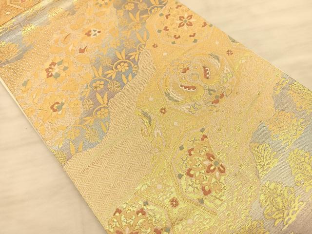 平和屋着物◎六通柄袋帯 鳳凰名物裂 金糸 正絹 逸品 BAAS9941du