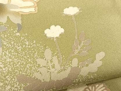 平和屋着物▽訪問着 単衣 刺繍 草花文 金彩 正絹 逸品 BAAS8184yc