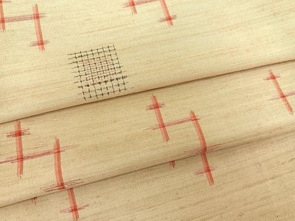 平和屋着物▽上質な紬 単衣 幾何学文様 正絹 逸品 BAAS8191yc