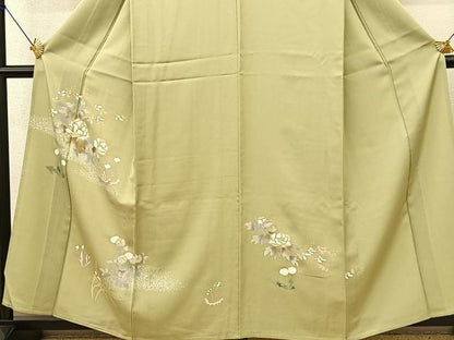 平和屋着物▽訪問着 単衣 刺繍 草花文 金彩 正絹 逸品 BAAS8184yc