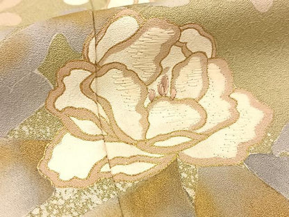 平和屋着物▽訪問着 単衣 刺繍 草花文 金彩 正絹 逸品 BAAS8184yc