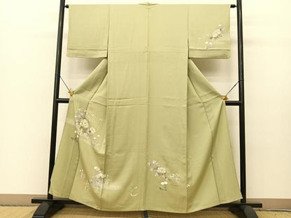 平和屋着物▽訪問着 単衣 刺繍 草花文 金彩 正絹 逸品 BAAS8184yc