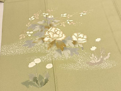 平和屋着物▽訪問着 単衣 刺繍 草花文 金彩 正絹 逸品 BAAS8184yc