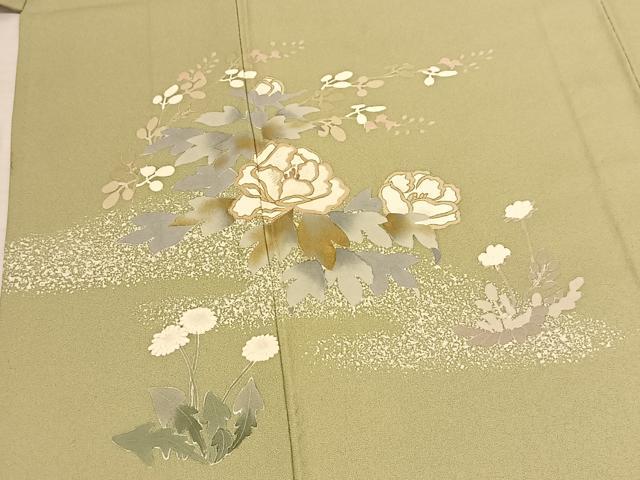 平和屋着物▽訪問着 単衣 刺繍 草花文 金彩 正絹 逸品 BAAS8184yc