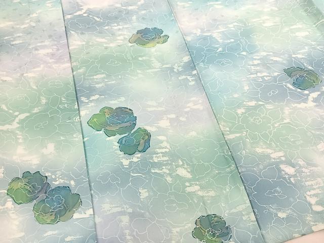 平和屋着物▽上質な小紋 単衣 舞花文 暈し染め 正絹 逸品 BAAS8187yc