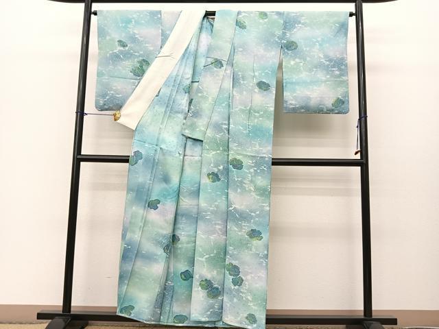 平和屋着物▽上質な小紋 単衣 舞花文 暈し染め 正絹 逸品 BAAS8187yc