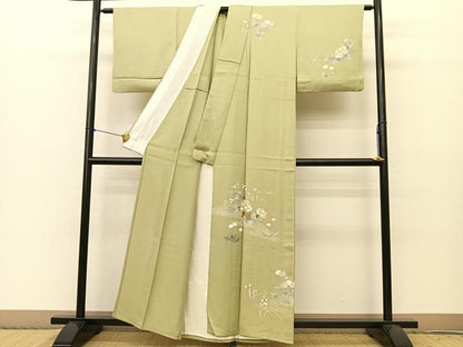 平和屋着物▽訪問着 単衣 刺繍 草花文 金彩 正絹 逸品 BAAS8184yc