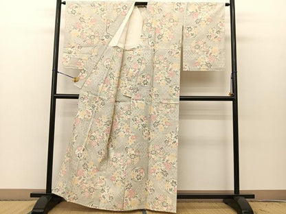 平和屋着物▽上質な紬 単衣 花丸文 正絹 逸品 未使用 BAAS8197yc